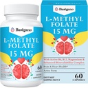 15mg L Methylfolate (5-MTHF)- ácido fólico activo Enriquecido con vitaminas B6 y B12-60 cápsulas vegetarianas - no GMO, libre de gluten