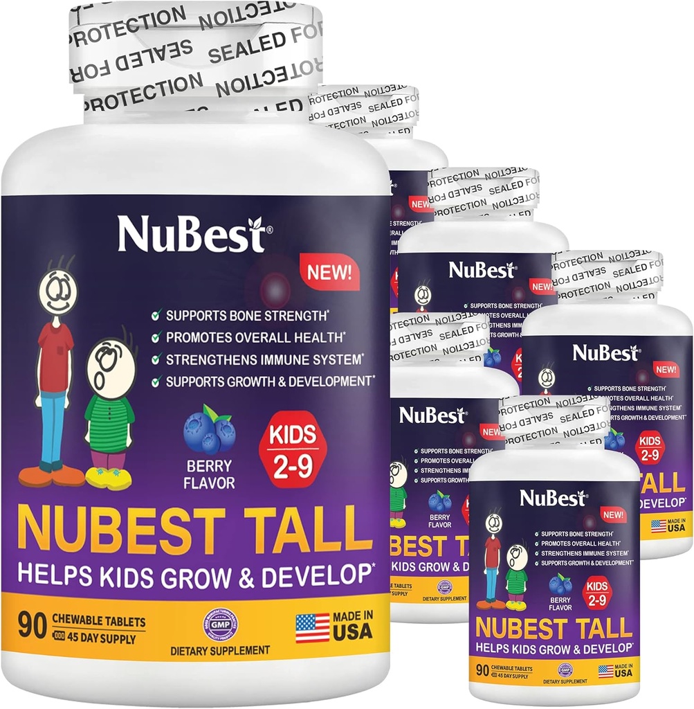 NuBest Tall Kids - Toddlers Vitaminas y Niños Vitaminas por Edad 2 a 9 - Soporte Bone Strength, Salud e Inmunity - Formas de Animales - 540 Tablas de Berry Chewable latitud Pack 6