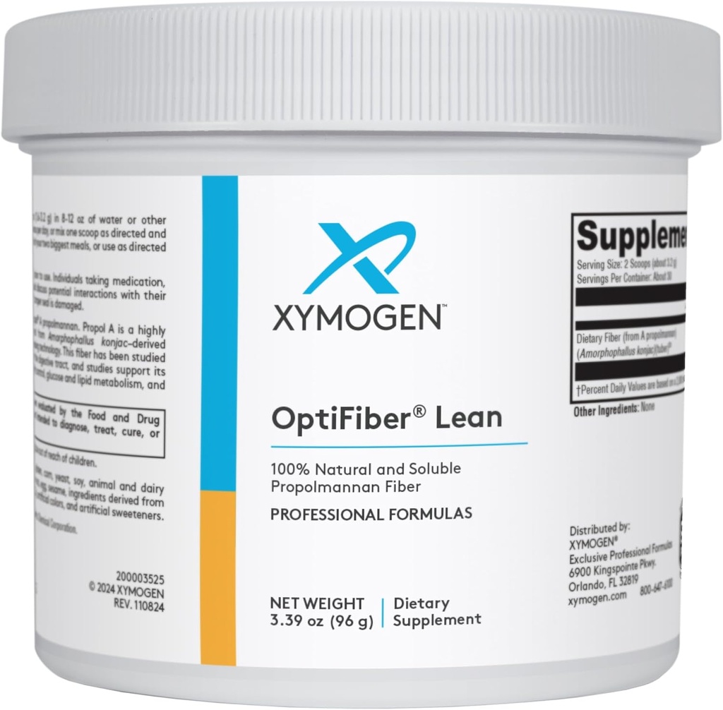 XYMOGEN OptiFiber Lean - 100% Natural y Soluble Propolmannan Fiber Powder - apoya la saciedad, el metabolismo del colesterol y los movimientos del intestino saludable (3.39 oz)
