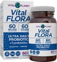 Vital Planet - Vital Flora Ultra Daily Probiotic 60 Billion CFU, Diverse Strains, Prebióticos Orgánicos, Immune Support, Bloating Relief, Digestive Health Probiotics for Women and Men 60 Capsules