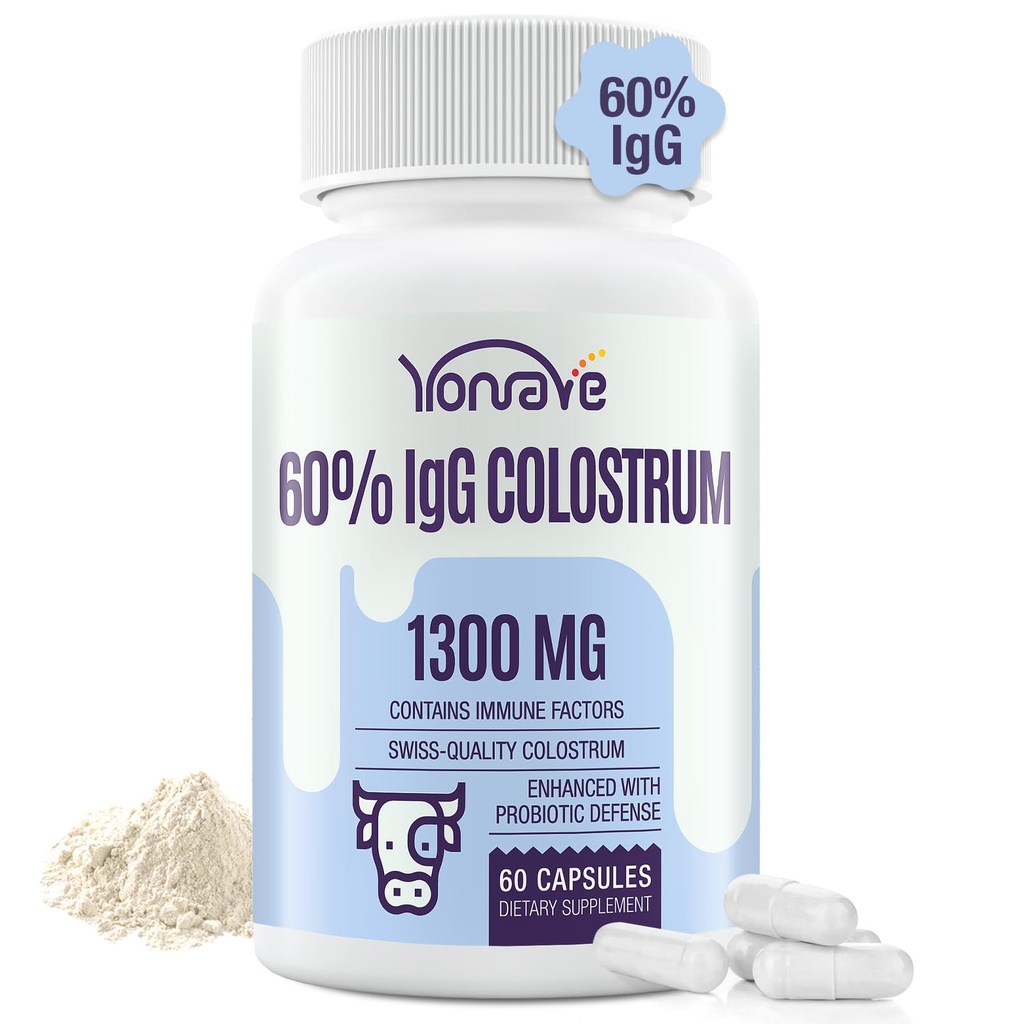 Bovine Colostrum Capsules Suplemento 1300mg - Extra High 60% IgG Bovine Colostrum - Gut, Bone, Ejercicio, Immune - 60 cápsulas