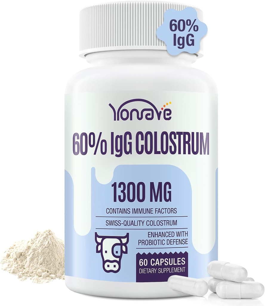 Bovine Colostrum Capsules Suplemento 1300mg - Extra High 60% IgG Bovine Colostrum - Gut, Bone, Ejercicio, Immune - 60 cápsulas