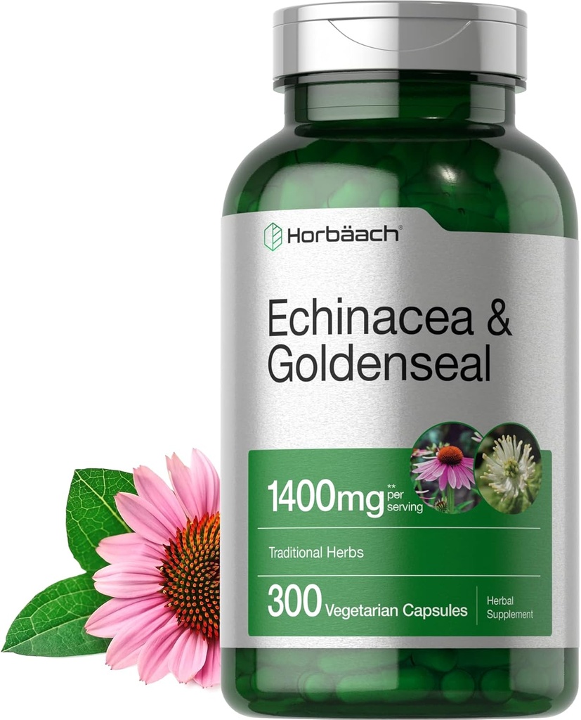 Horbäach Echinacea Goldenseal Capsules Silencio 1400mg Silencio 300 Conde Silencio Vegetariano, No GMO, Gluten Free Extract Suplemento