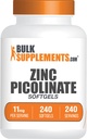 BulkSupplements.com Zinc Picolinate Softgels - Zinc 11mg, para Immune Support, Gluten Free - 1 Softgel por Serving, 240 Cuenta (Pack of 1)
