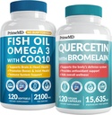 4-en-1 Petróleo de pescado Omega 3 Suplementos (2100mg) - Omega 3 Aceite de pescado con vitaminas D3 " K2 y CoQ10 " 28-en-1 Quercetina con suplemento de bromelaina para el soporte diario de defensa inmunitaria (120ct)