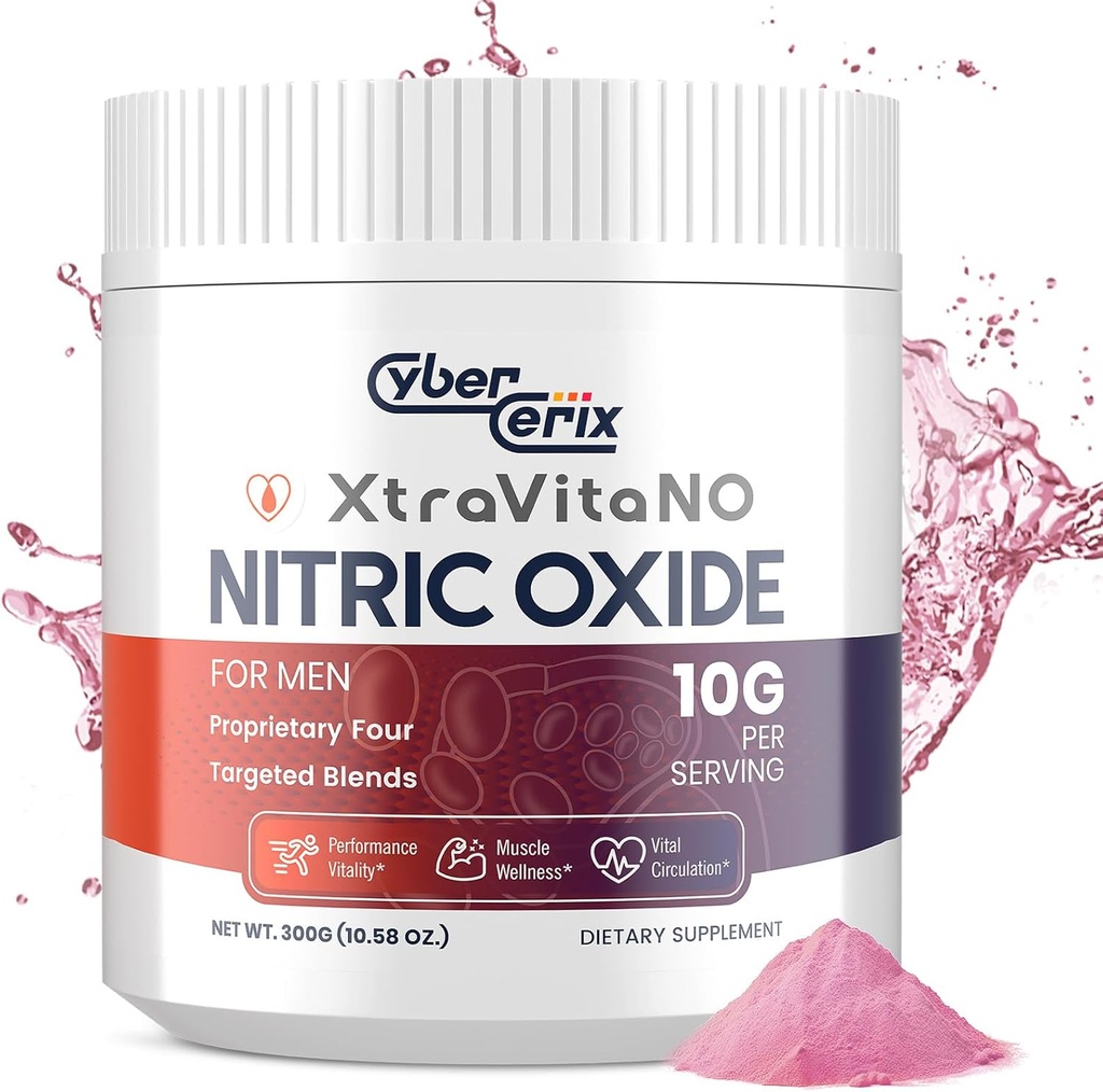 Nitric Oxide Suplemento para Hombres - Extra Strength Nitric Oxide Booster Powder for Heart, Circulation, Blood Flow, Energy, Endurance - 10g Por Serving, 30 Servings