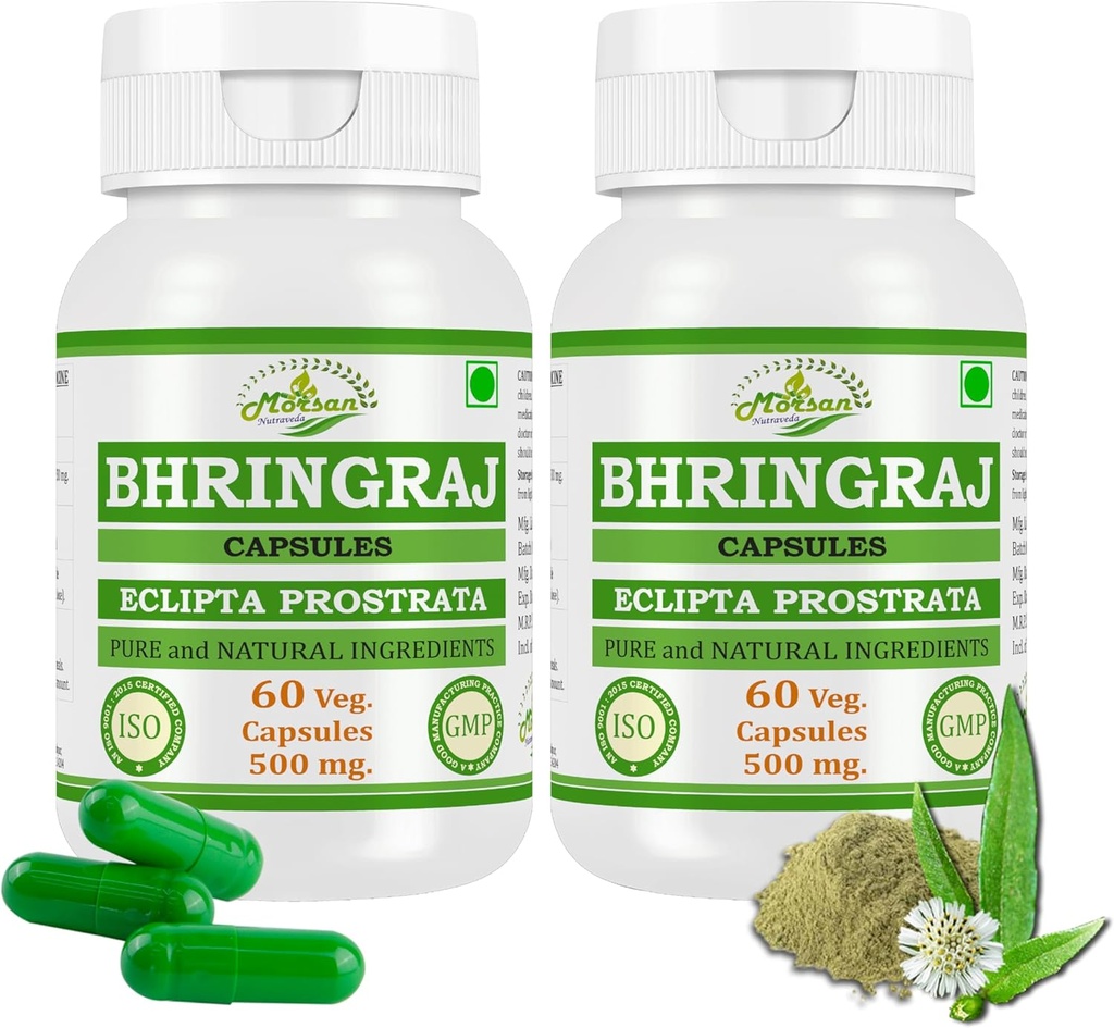 Bhringraj (Eclipta Prostrata) Cápsulas para Hombres y Mujeres ← Premium Ayurvedic Herbal Suplemento Silencio 500 mg. por Serving Silencio 60 Veggie Capsules  Made with Natural Bhringraj Plant Silencio Pack of 2 x 60 Cápsulas