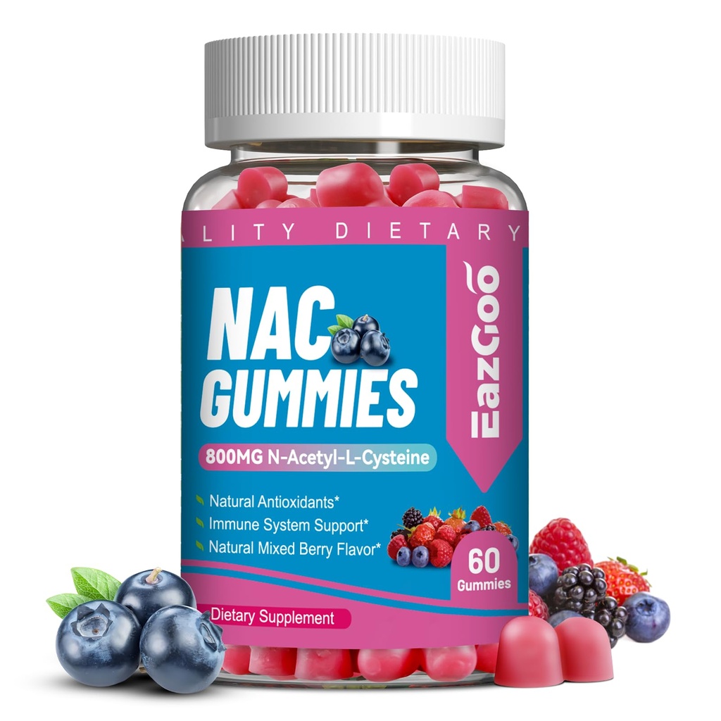 NAC Gummies 800mg, N-Acetyl Cysteine Supplement, NAC Supplement for Immune System & Antioxidant, Non-GMO, Gluten Free, Vegan - 60 Counts