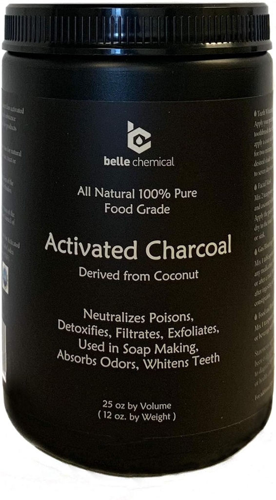 Grande - Menos-Mess Jar Coconut Powder de carbón activado - Bulk - Grado de alimentos, Kosher, NSF - Blanqueamiento de dientes, Escrúpulo facial, Hacer jabón
