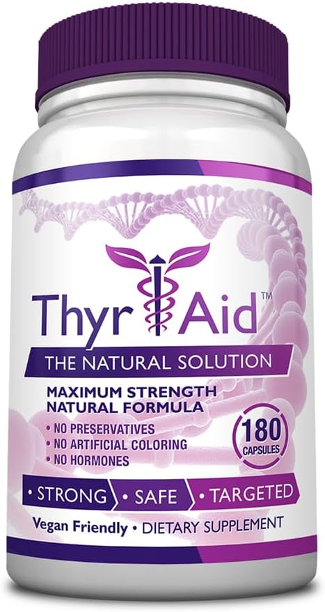 ThyrAid - Suplemento Tiroides - Iodine, Kelp, Ashwagandha - Vegan - 1 Botella (3 Mes de Suministro, 180 Capsules)