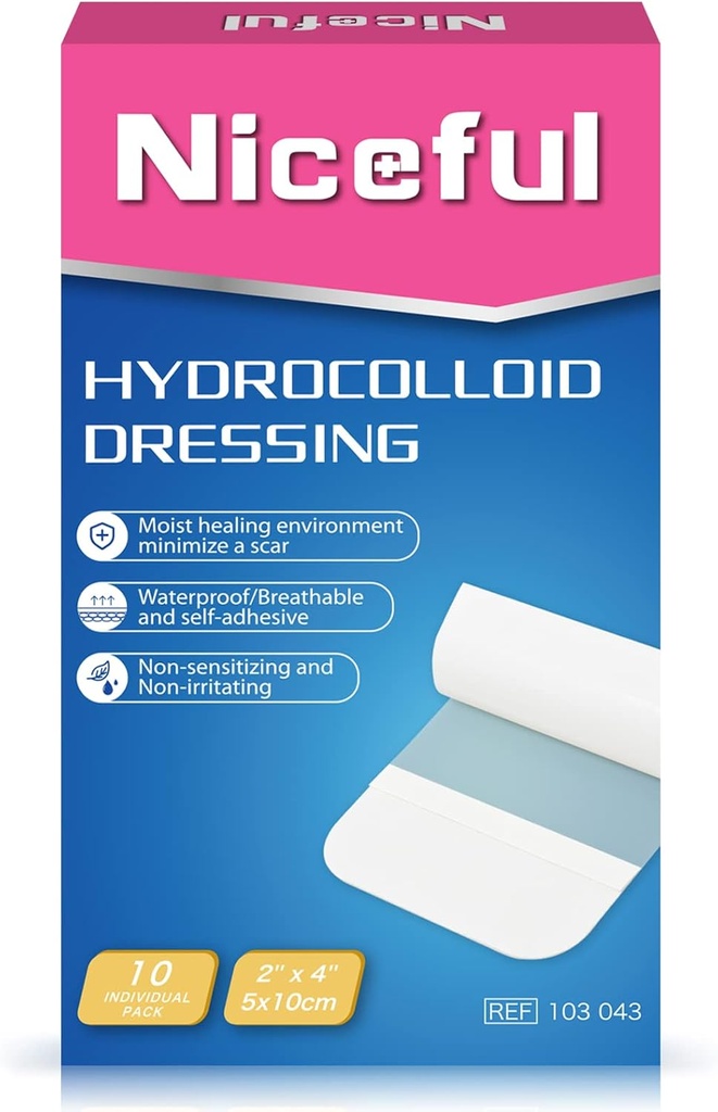 10 Conde Hidrocolloide Bandages Grande, 2" x 4" Hidrocolloide Wound Dressing Extra Thin for Light Exudate, Hidrocolloide Gel Bandages Fast Healing