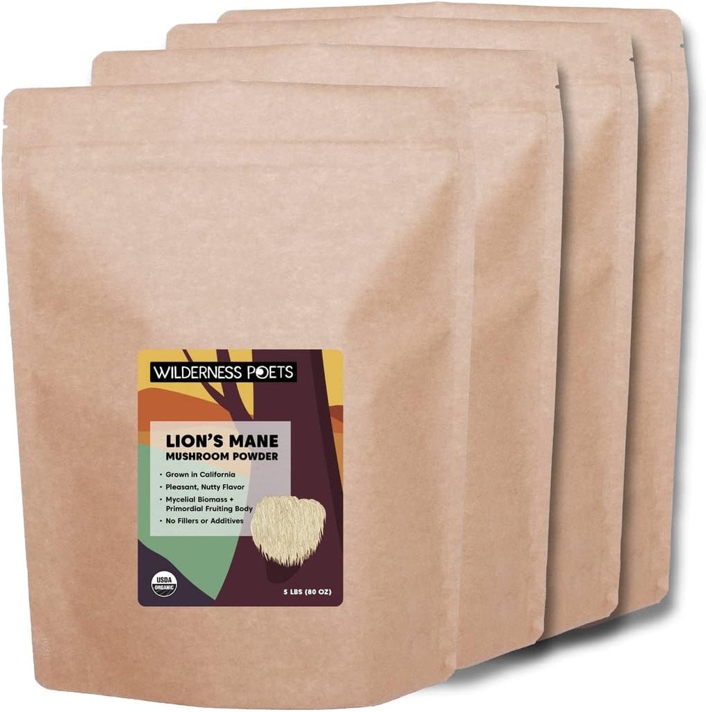 Wilderness Poets Organic Lion's Mane Mushroom Powder - California Grown (320 Ounce - 20 libras)