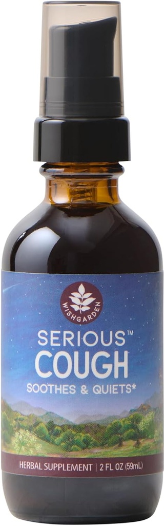 WishGarden Herbs - Serious Cough, Organic Herbal Cough Suppressant Supplement, Soothes and Calms Common Throat and Bronchial Irritation (2 Ounce Pump)