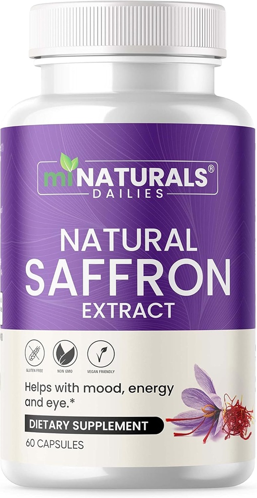 Natural Saffron Supplements - Pure Premium Extract Capsules - Mood Support - Eye Support - Energy - Made in USA - 88,50 mg - 60 pastillas - Optimizado - Pastillas de Azafran