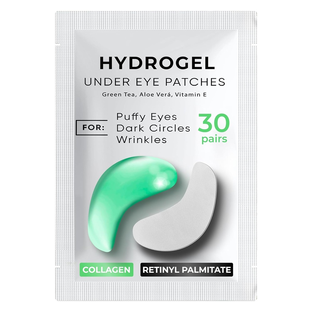 Bajo Patches Ojo para Círculos Oscuros, Puffiness 30 PAIRS - Círculos Oscuros Bajo Tratamiento Ojo - Bajo Mascara Ojo Gel - Bajo Ojo Patches para Ojos Puffy - Té Verde, Patches Ojo Collagen - Bajo Paletas Ojo