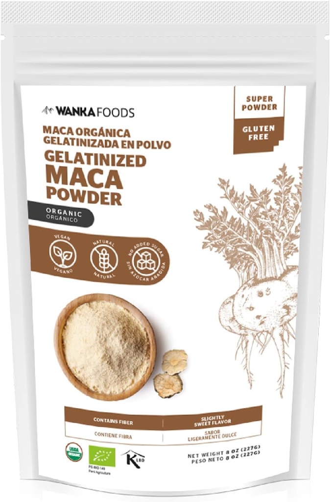 Gelatinized Maca Powder, 8oz o 227g 1 Bolsa, Peruano Maca Root. Vegan, USDA Organic, Non-GMO, Gluten-Free, Keto-Friendly Adaptogen Usado para Boost Energy, Vitality, y Endurance
