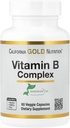 California Gold Nutrition Complejo de vitamina B, Thiamin B1, Riboflavin B2, Niacin B3, Pyridoxine B6, Biotina B7, Ácido Pantoténico B5 y Pro Folate B9, Gluten Free, Non GMO, 60 Veggie Capsules