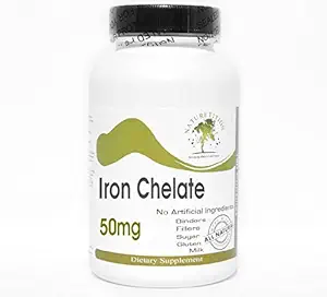 Iron Chelate 50mg ~ 100 cápsulas - No aditivos ~ Suplementos de la naturaleza
