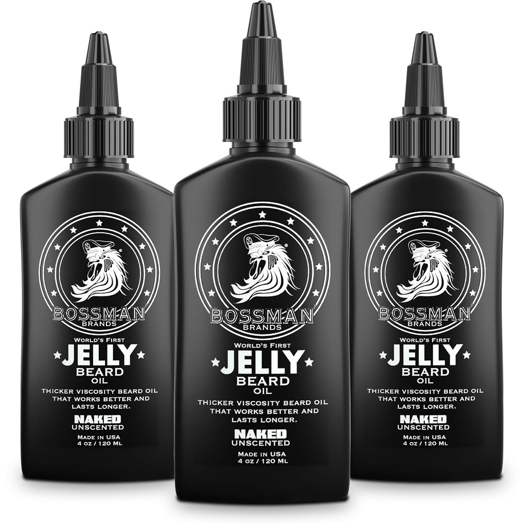 Bossman Jelly Beard Oil for Hombre - 3 Pack (12 oz in Total, Desnudo - No centrado) – Suave, hidrata " Condiciones con ingredientes naturales
