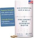 GLOW Anti Aging Supplement - Hyabest® Hyaluronic Acid, Phytoceramides, 5000 mcg Biotin, Vitamina A, C, E, Zinc - Hair Skin Nails Vitaminas para Hombres Mujer - Arrugas & Skin Hydration - 60 cápsulas