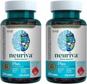 NEURIVA Plus Suplemento cerebral para memoria, concentración + función cognitiva con fosfatidilserina y neurofactor, VIT B6 &amp; B12, sabor a frambuesa, 50 Gummies (2 Pack)