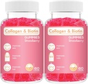 Collagen Biotin Gummies - Soporta Pelo, Esquía & uñas Crecimiento del cabello Anti Aging Care Chewable Gummy Vitaminas, Vegan, No GMO, Gluten Gratis, Gelatin Strawberry Flavor 120 Conde, Pink