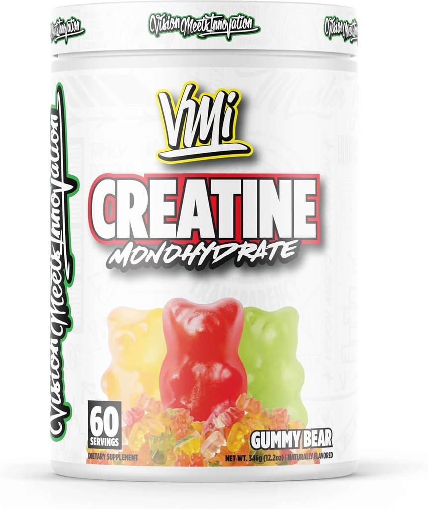 VMI Sports Creatine Monohydrate Powder Muscle Mass – Strength – Size – Power tención 5 Grams per Serving (60 Servings, Gummy Bear)