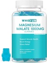 Magnesio Malate Gummies 1000mg, Ausorción Mejorada Magnesio Chewables Suplemento con ácido malicioso para la salud del músculo, 60 Condes
