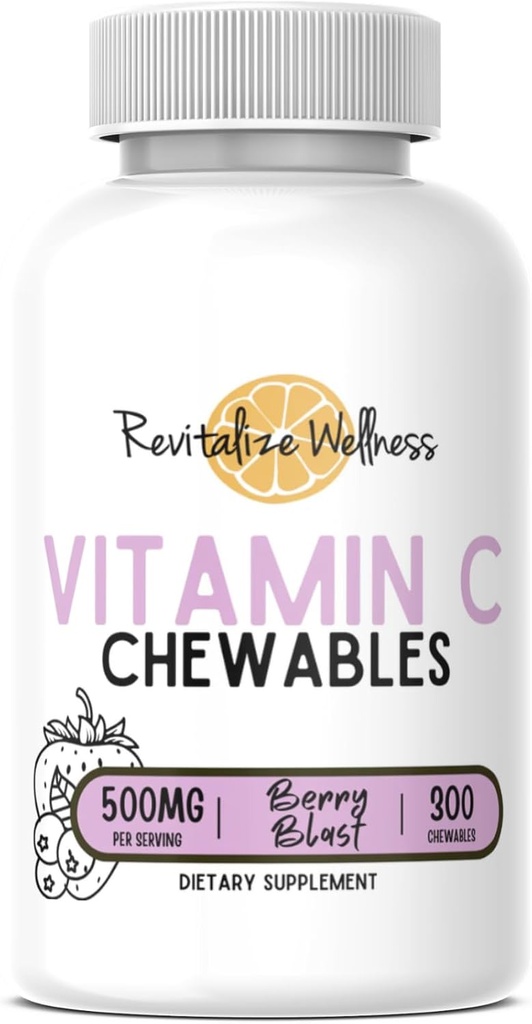 Vitamina C Chewables Ø 500 mg Vitamina C como Ácido Ascóbico por Servir TENIDO Berry Blast Flavor TENIDO 60 Servimientos