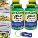 Spring Valley Calcium Citrate Tablets Dietary Supplement 600 mg 300 Ct 4 pk Choice Bundle (1200 Total) + Vitamin Guide &amp; Pill Container (6 Artículos)!