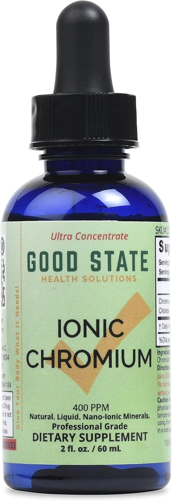 Good State Liquid Ionic Chromium Ultra Concentrate - 10 Drops Equals 200 mcg - 100 Servings Por Bottle