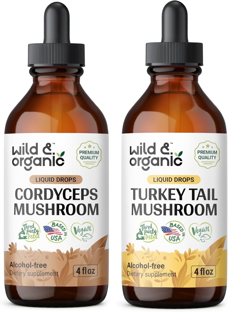 Wild &amp; Organic Cordyceps Tincture 4 fl oz &amp; Turquía Tail Mushroom Tincture 4 fl oz