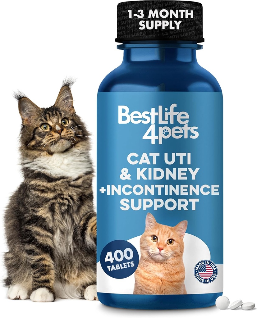 Cat UTI Remedy & Kidney Support for Cats, Natural Urinary Tract Infection and Cat Bladder Crystals Treatment Helps Flush Out Kidney Stones, Clears Infection, & Improves Kidneys Health, 400 Tiny Pills