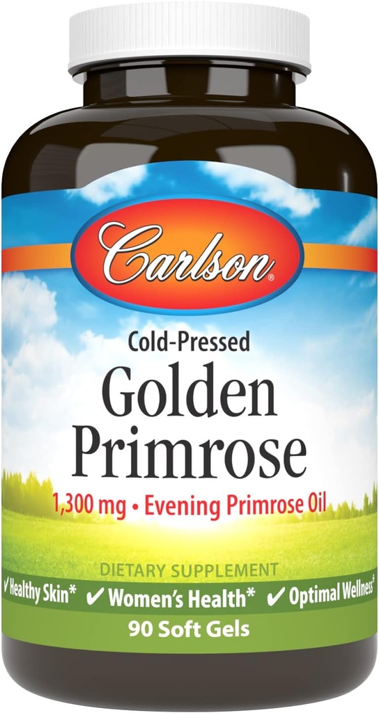 Carlson - Golden Primrose, 1300 mg Evening Primrose Oil, Cold-Pressed, Healthy Skin, Women's Health & Optimal Wellness, 90 Softgels