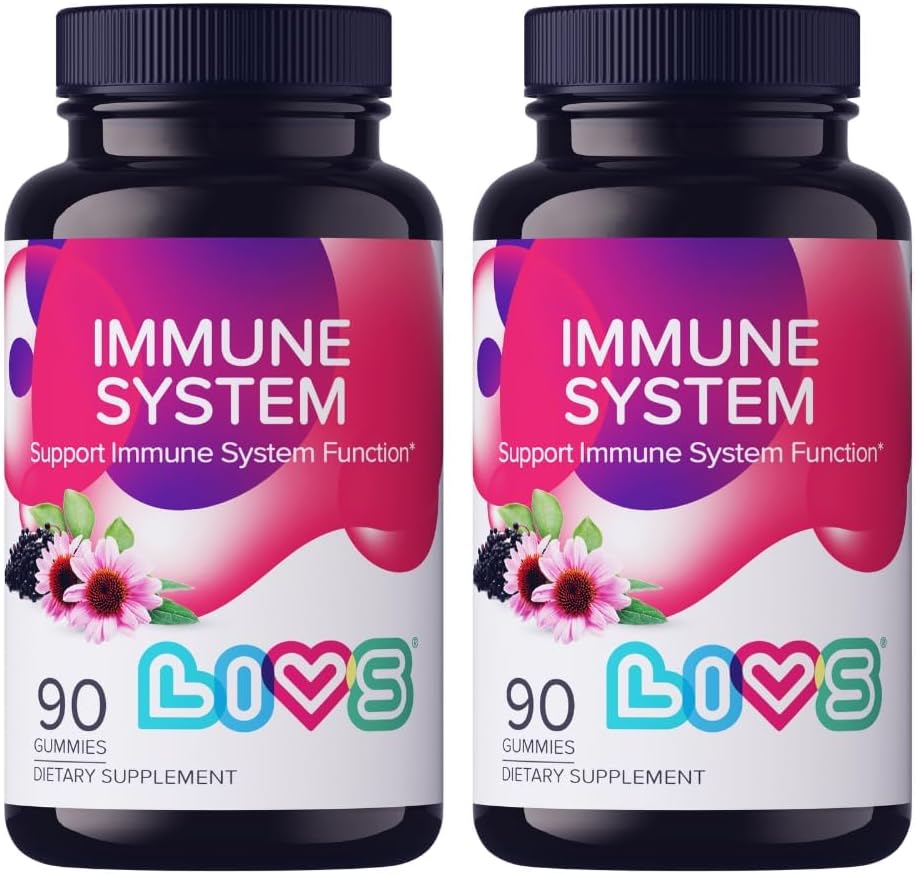 LIVS Immune System Elderberry Gummies for Adults & Kids | Advanced Immune Support Supplement with Vitamin C, Echinacea, & Propolis | Vegan & Gluten Free Gummy Vitamins | 200mg Elderberry/Dose -180 Ct