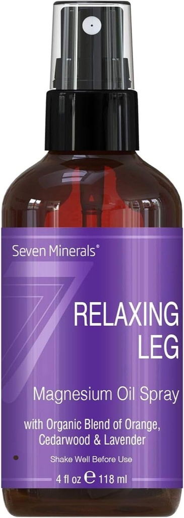Siete Minerales Relajando el Espray de Magnesio Legislativo, Flecha Poderosa de Aceites Esenciales (Orange, Cedarwood, " Lavender), que calma las piernas naturalmente. 4 fl oz,