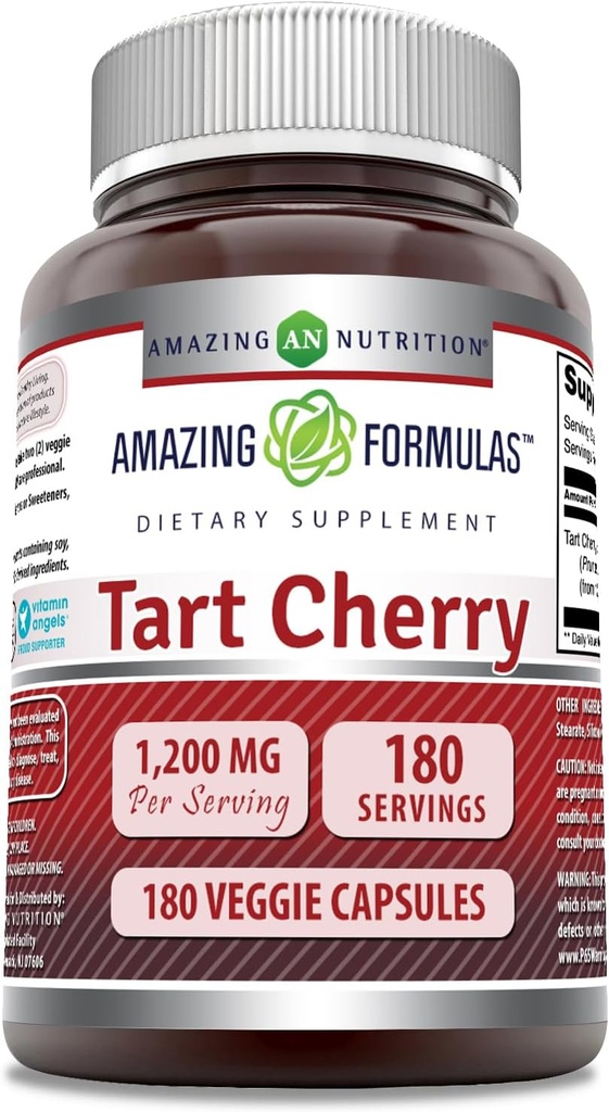 Amazing Fórmulas Tart Cherry 1200 MgPer Serving TEN 180 Veggie Capsules Suplemento No-GMO TENIDO Gluten Free TEN Made in USA
