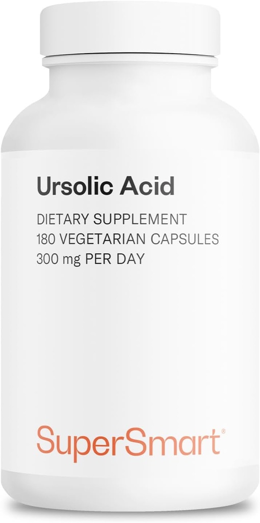 Supersmart - Ácido ursólico 300mg por día (bien tolerado) - Rosemary Leaf Extract Suplemento No-GMO &amp; Gluten Libre - 180 cápsulas vegetarianas