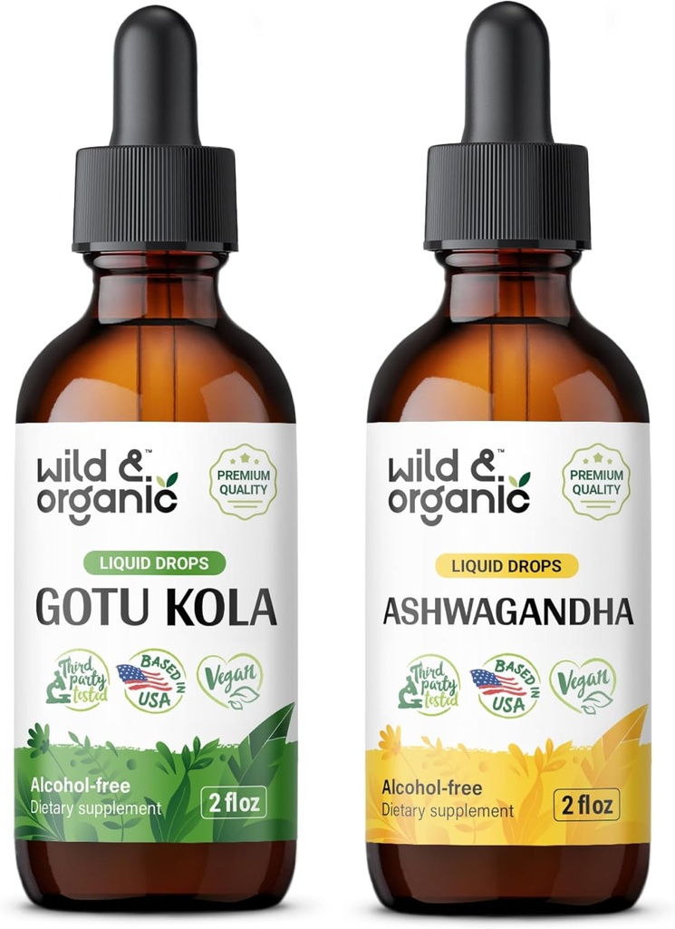 Wild & Organic Gotu Kola Tincture 2 fl oz & Ashwagandha Tincture 2 fl oz