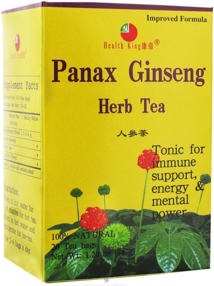 Salud Rey Panax Ginseng Herb Tea, Teabags, 20-Count Box (Pack of 4)