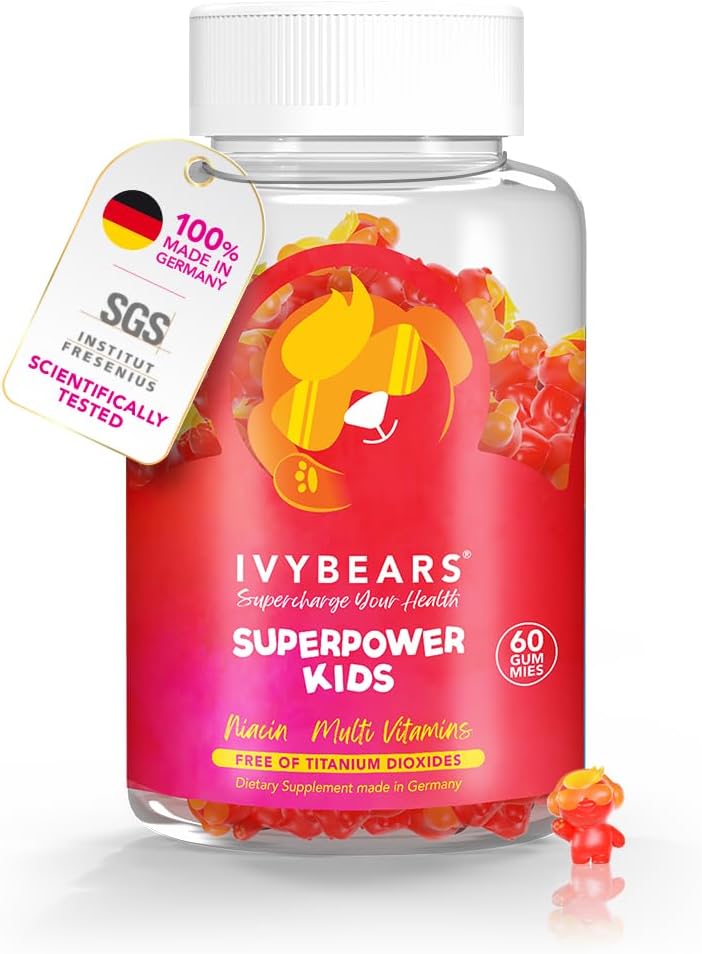 IvyBears® Superpower Kids - Multivitamin Gummies for Immune Support - Strengthening Children's Immune Systems with Vitamins C, D2, B6, A - Fully Natural Berry-Flavored - German-Made Daily Supplement