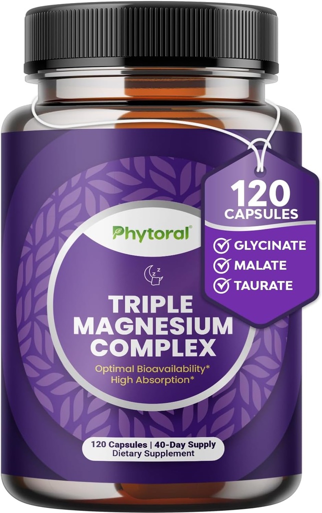 Altamente Potent Magnesium Complex Capsules - Triple Magnesium Blend con Taurate Glycinate y Malate - 400mg Suplemento soporta Relax &amp; Wellness general No GMO Vegan 120 cápsulas