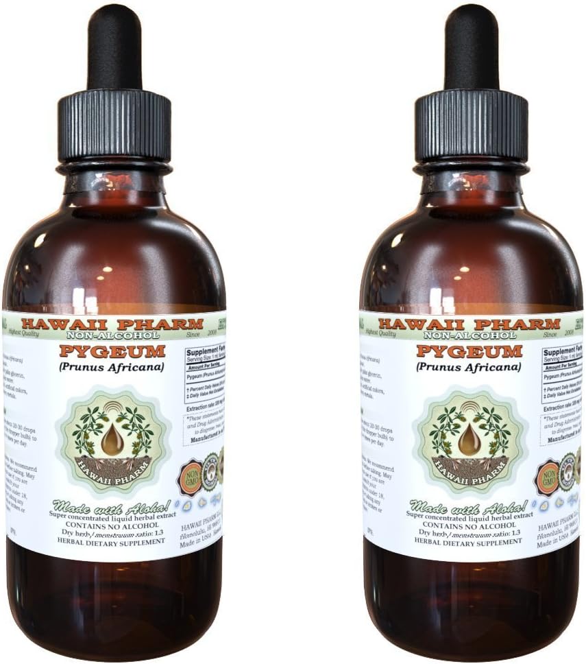 African Cherry Pygeum Alcohol-Free Liquid Extract, African Cherry Pygeum (Prunus africana) Bark Glycerite Natural Herbal Supplement, Hawaii Pharm, USA 2x4 oz