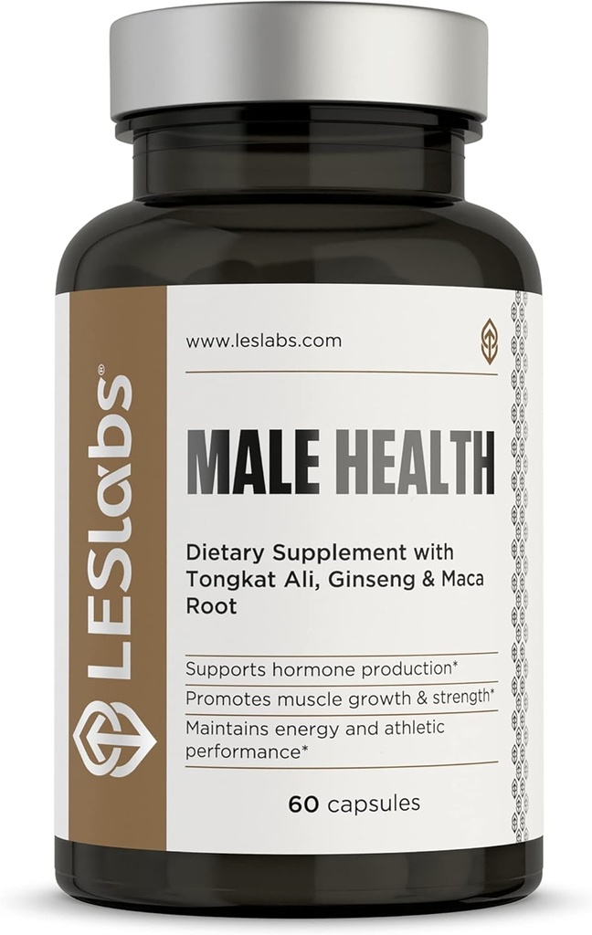 LES Labs Male Health – Enhance Hormone Production, Strength & Vitality, Drive & Endurance – Tongkat Ali, Ginseng, Maca " Boron – Non-GMO Supplement – 60 Capsules