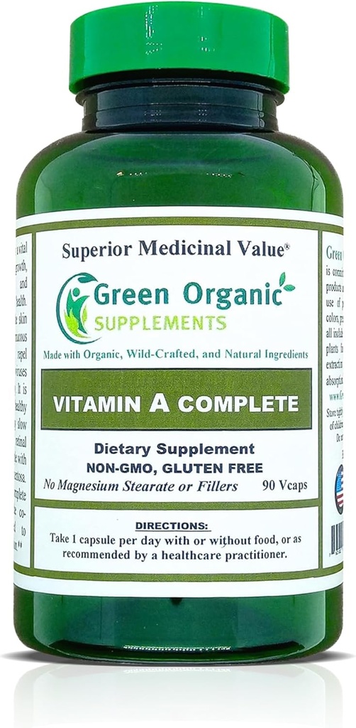 Green Organic Supplements Vitamin A, Retinyl Palmitate, 90 VCaps, 15000IU, Hand Made, Non-GMO, & Gluten Free (Pack of 1)