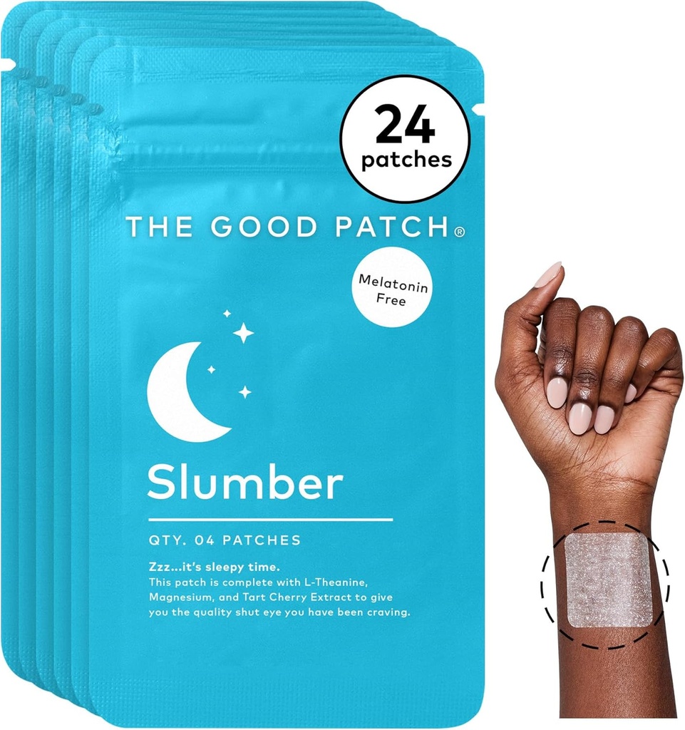 The Good Patch Slumber Sleep Patch Support, Melatonin Free, Sustained Release, Natural Patch with L-Theanine, Magnesium, Tart Cherry Extract, Plant Powered Wearable Wellness (24 Patches Total)