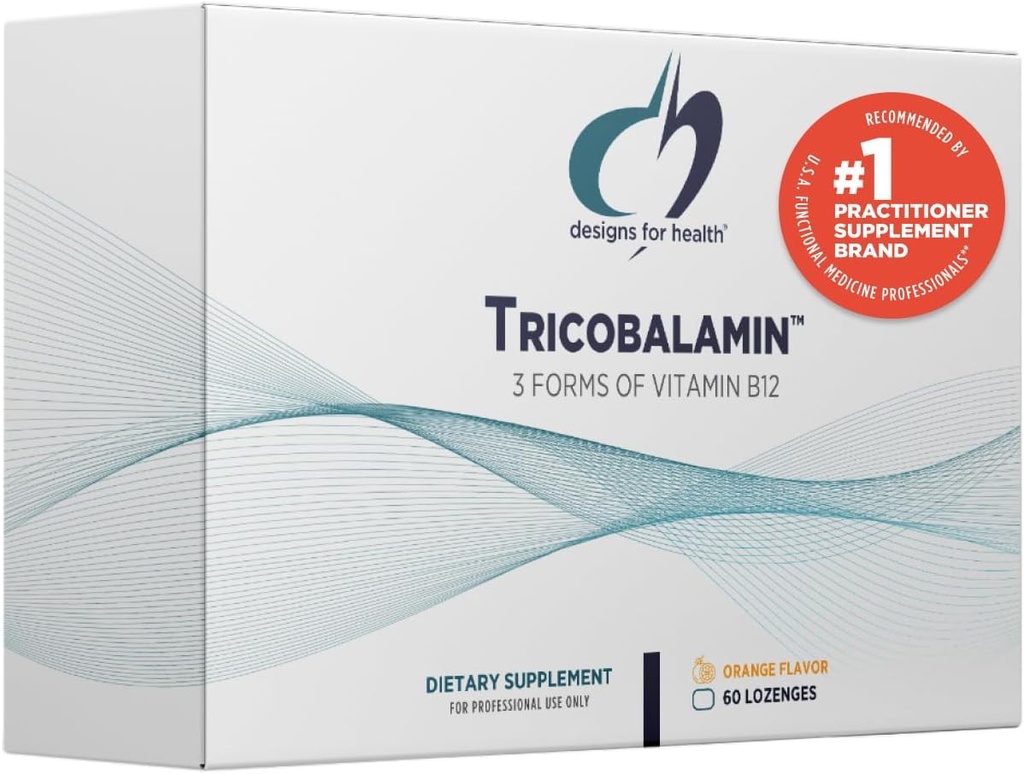 Diseños para la salud B12 Tricobalamin Lozenges - 3000mcg Triple B12 Mesas de disuelve rápido con Methylcobalamin, Adenosylcobalamin + Hydroxocobalamin - Natural Orange Flavor (60 Lozenges)