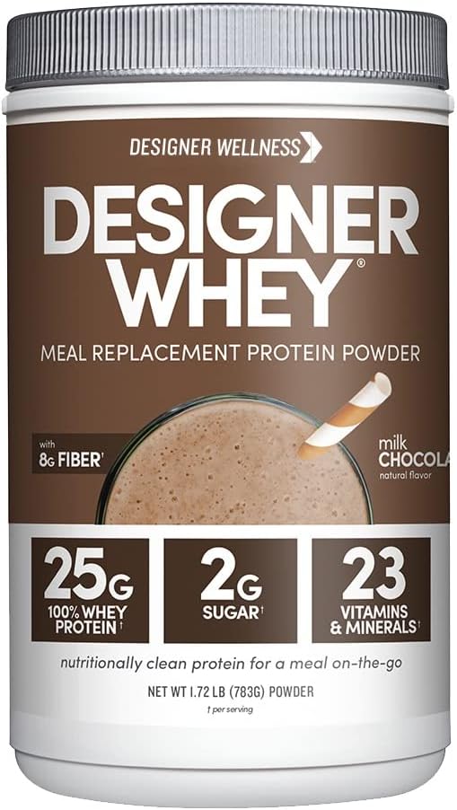 Designer Wellness, Designer Whey Protein Meal Replacement Powder, Organic Superfood Complex Carbs, Vitaminas, Minerales, Gluten-Free, Milk Chocolate, 1,72 libras