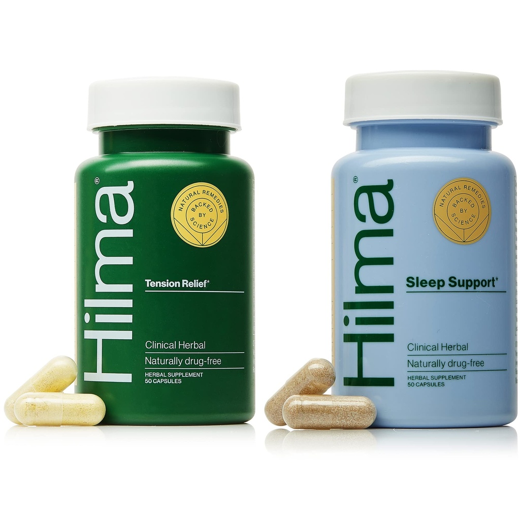 Hilma Natural Tension Headache Relief + Sleep Support Supplement, 50 Vegan Capsules in Each Bottle