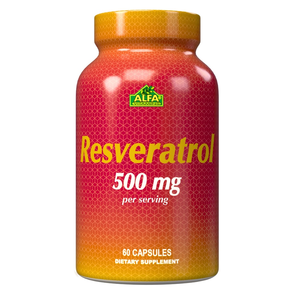 Resveratrol 1000mg by Alfa Vitamins - Powerful Antioxidant, Helps prevent cell damage - Supports Brain Function, Cardiovascular Health, Metabolism, anti-aging effects - 60 Capsules